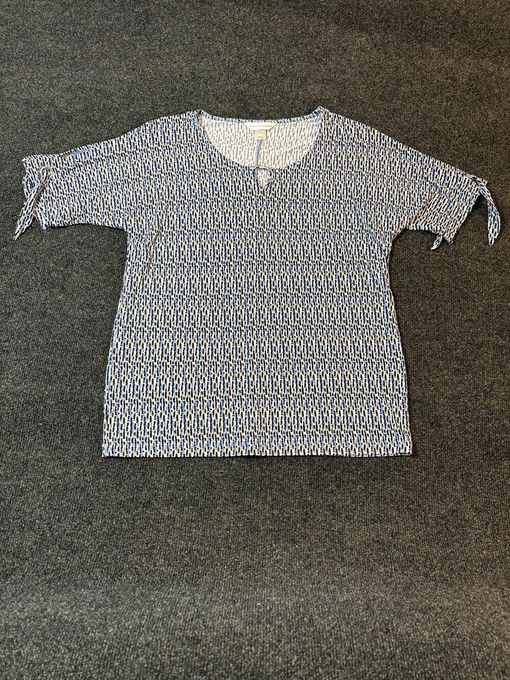 Christopher & Banks Shirt Womens M Blue Geometric Scoop Keyhole Short Sleeve